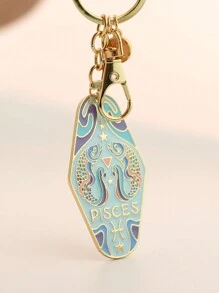 1 pièce Porte-clés signe du zodiaque Bélier/Taureau style bohème, anneau de clé d'hôtel en métal émaillé, cadeau parfait pour la famille, les amis, les collègues, les partenaires, les anniversaires, les accessoires de voiture, les breloques de sac, l'école, le style gothique mignon Y2K