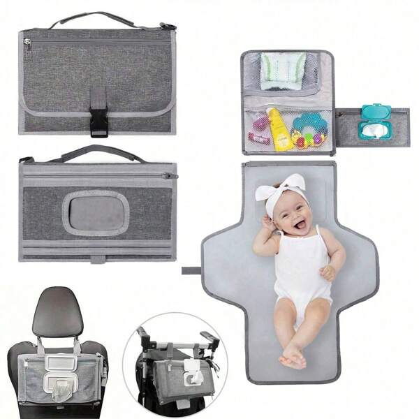 Stacja do przewijania niemowląt - wodoodporna, przenośna mata na pieluchy z poduszką na głowę i kieszenią na chusteczki, idealny prezent na prysznic dla noworodków, unisexowy design na podróż, baby shower, dekoracje dla rodziny