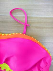 popvil Women 2-Piece Color Block Bandeau Triangle Bikini Set, Summer Swimming Pool Beach Vacation Bikini Set Summer Beach - Multicolor - View 3