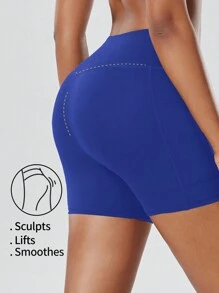 ROYALS MATTINI Women's Yoga Shorts, Leggings With Pockets, Black Biker Shorts, Women Sports Leggings, Women Sports Shorts, Lightweight High Waist Compression Shorts Suitable For Summer Outdoor/Indoor Cycling, Running, Workout - Blue - View 4