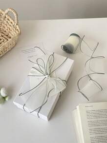 彩色边缘鱼骨纱丝带礼品包装丝带，高品质花卉装订丝带，节日礼品丝带，蝴蝶结，蛋糕花卉装订，DIY蝴蝶结 - 淺灰色 - 查看 2