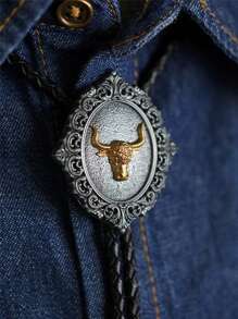 1pc Retro Paisley Pattern Long Horn Cattle Head Western Cowboy Bolo Tie, Casual Party Wedding Groomsman Bowtie, Fashionable Casual Shirt Tie, Men Street Style Necklace, Best Gift Choice Men Necktie - Mixed Denim Bolo Tie - View 22