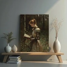 1 pièce œuvre murale vintage sans cadre et colorée, affiche de dame chevalier médiévale de l'académie sombre, impression sur canevas d'art mural de la Renaissance vintage, femme victorienne lisant un livre, idéal pour les amateurs de livres