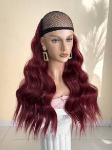 Set de 4 piezas de extensiones de cabello color vino tinto de 22 pulgadas, resistentes al calor, de fibra sintética de onda natural de agua, para mujeres y niñas, para uso diario y fiestas