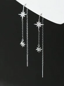 1 Pair S925 Sterling Silver Star Tassel Earrings For Women, Minimalist Elegant Style Dangle Earline, Fashionable Versatile Jewelry Gift - Star - View 12