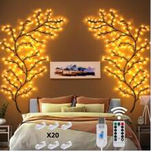 1 PC 96 LED 6Ft Flexible Brown Vine Bendable Willow Fairy Lights With 8 Modes Twinkle Artificial Tree Branches For Wall Tabletop Stairs Wedding Party Decorations USB Powered For Indoor Room Home Decor ,With 20 Fixed Buckles- Perfect For Bedroom, Party, And Holidays  Decorations - Plastic Lamp Shade, Low Voltage Operation