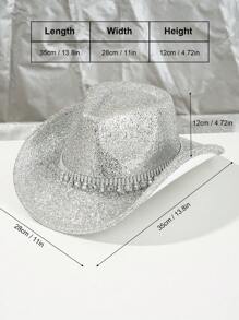 1 件时尚闪亮钻石提花涤纶软帽 - 嘻哈爵士牛仔帽风格，具有防晒功能，是派对和庆典的完美男女通用服装 - 銀色 - 查看 3