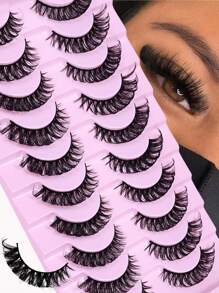 10 Pairs Russian Strip Lashes D Curl Fake Lashes Natural Look Fluffy Volume Wispy Russian Lashes 3D Effect Fake Eyelashes Cat Eye Lashes Strip Lashes,Lashes,Eyelashes,Fake Lashes