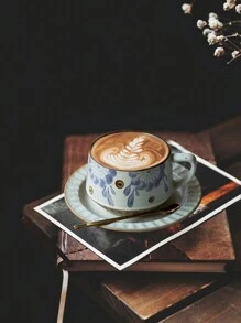 1 件日式复古风格釉下彩绘咖啡杯碟套装，高美感创意粗陶拿铁杯