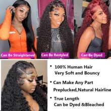 13x6 深波浪蕾丝前假发 人发 180% 密度深卷波浪前假发 人发蕾丝前假发 人发 预拔婴儿头发 女士用