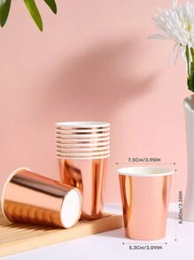 10/25pcs 9oz Rose Gold Paper Cups, Disposable One-Time Use Rose Gold Foil Decorated Elegant Party Cups, Suitable For Women & Men, Dinner, Gathering, Celebration