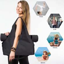 Yoga Mat Bag, Sport Yoga Gym Bag For Women, Lightweight Yoga Mat Bag Carrier With Yoga Strap, Carryall Yoga Tote Bag,Sport Yoga Gym Bag For Women, Handy Luggage Bag Wear-Resistant Large Capacity Storage Travel Bag,Black,Grey,Pink - 黑色 - 查看 5