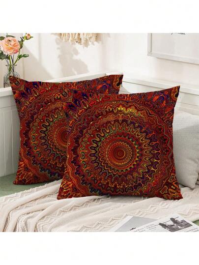 2pcs New Arrival Popular Red Mandala Pattern Series Polyester Short Plush Pillowcase/Cushion Cover