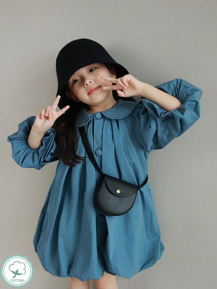 1 pièce Robe fleurie ample à col évasé bleue, Printemps