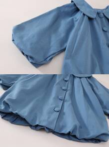 1 pièce Robe fleurie ample à col évasé bleue, Printemps