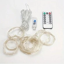1 包 LED 窗帘灯，带 USB 和遥控器，悬挂式仙女灯串，适用于卧室装饰、户外装饰、情人节、母亲节、婚礼、生日、室内装饰、圣诞派对用品、节日装饰（不含电池） - USB窗簾燈 - 查看 9