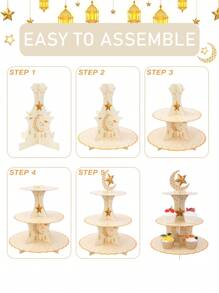 1pc Gold-Tone Eid Mubarak Cupcake Stand, Moon & Star Pattern Cupcake Display Rack, Ramadan Party Decoration Supplies, Eid Holiday Home Decor
