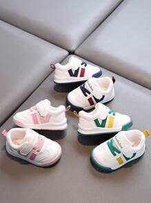 1 双儿童休闲鞋，软皮拼色设计橡胶鞋底防滑幼儿运动鞋，适合户外活动，春秋季