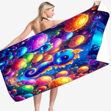 1pc Absorbent Beach Towel With Aquatic Animal Print, Quick Dry Swimming Towel, Soft & Comfortable Pool Towel, Suitable For Men And Women, Beach Essential Summer,Holiday