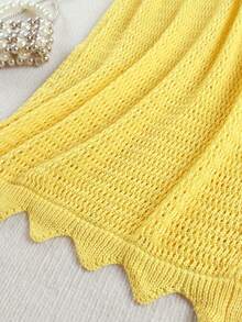 Sexy Knit Handmade Crochet Dress Summer Spaghetti Strap Bodycon Holiday Y2k Knit Halter Valentine Day New Years Women Dress - Yellow - View 8