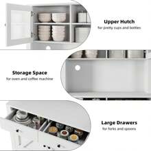 Kitchen Pantry Cabinet With Microwave Stand, Freestanding Hutch With Drawers, Doors & Adjustable Shelves, Buffet Cabinet With Storage, Food Pantry For Kitchen, Dining Room, White/Black/Gray - 白色 - 查看 5