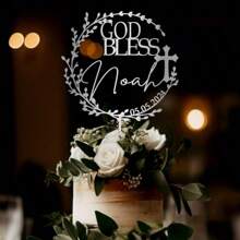 1 pieza Decoración personalizada para pastel de acrílico con texto personalizado - Diseño elegante de Dios bendiga para celebraciones y eventos especiales - Accesorio decorativo único para mesa de postres, multifuncional, ornamental, anti-moho, adorable, de alta calidad, personalizado, único, para ella, novia, familia, amigos, hijo, estudiantes, trabajadores, niños, para aniversarios, para cumpleaños, para bodas, para graduación, para inauguración de casa, listo para brunch, ambiente cálido, hogar y vida, etiquetas personalizadas para pasteles, artículos esenciales de cocina - Multicolor - Ver 14