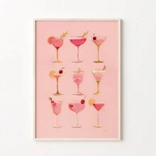1 件，帆布挂画，带框装饰画，粉色酒吧推车可打印壁画，鸡尾酒海报，厨房墙壁装饰，少女大号印刷品，派对装饰可打印，复古时尚，酒吧艺术，墙壁装饰 - 彩色 - 查看 7