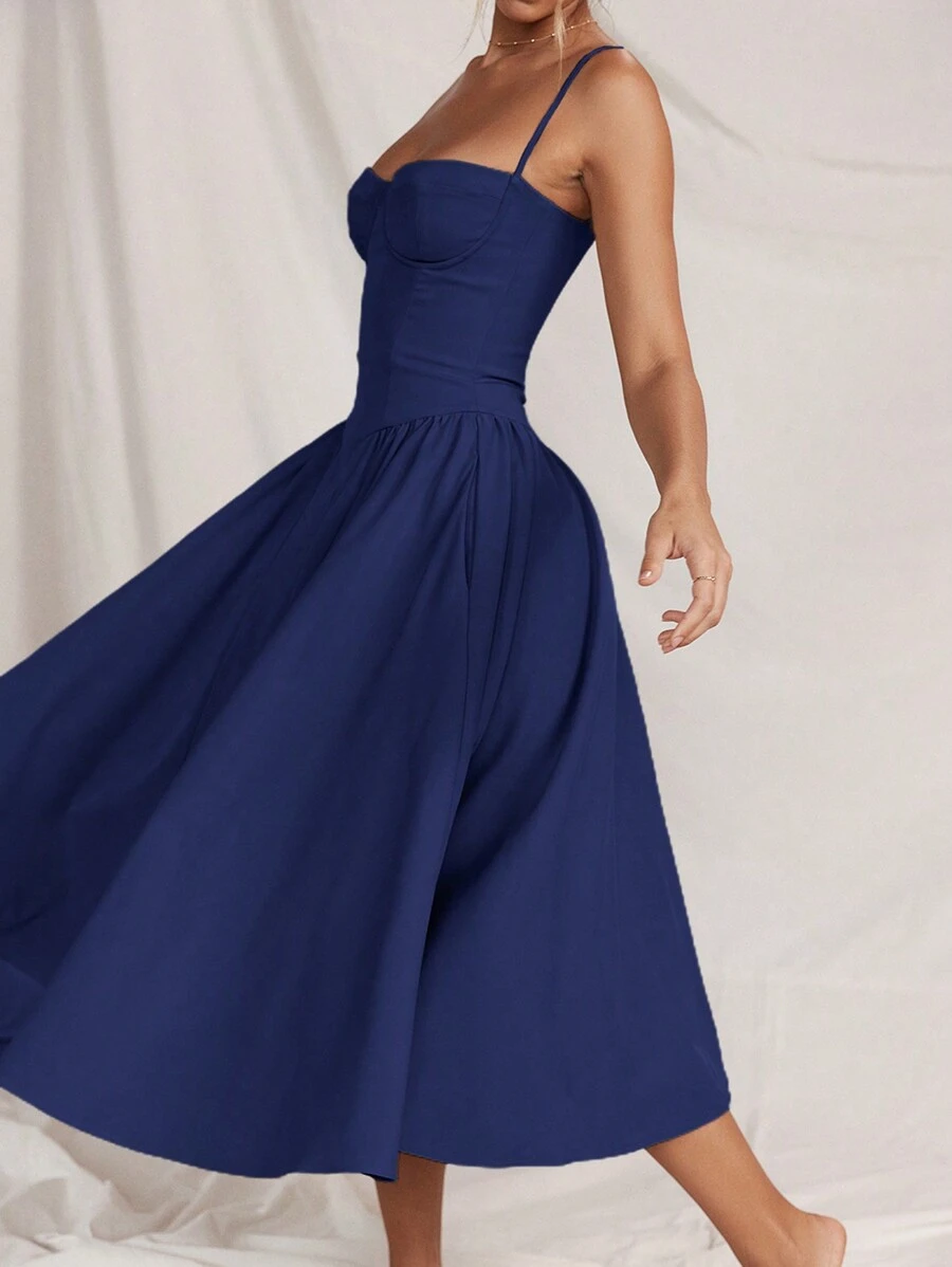 French Vintage Long Dresses With Halter - 藍色 - 查看 1