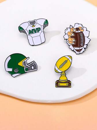 4 pièces Broche de football/rugby de dessin animé, épingle de revers en alliage métallique de protection sportive