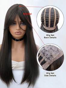 alicegarden 1 片合成耐热直发带刘海假发黑棕色 26 英寸全编织日常自然逼真假发。 - Black-brown - 查看 8