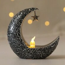 1 pieza Linterna de estrella y luna retro de LED de plástico, color dorado, blanco, negro, plateado para Oriente Medio, Ramadán, oración islámica, luna nueva, decoración de Eid Mubarak, regalo