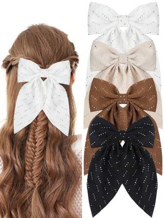 1/2/3/4 件 2024 最新款女孩长款蝴蝶结钻石镶嵌闪光发夹，柔软长尾蝴蝶结发夹，复古金属发夹丝绸头带，优雅发饰，送给女孩的绝佳礼物