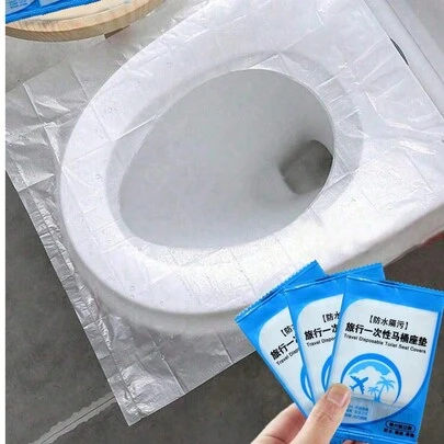 1-50 piezas Cubiertas de asiento de inodoro de plástico transparente desechables, fáciles de limpiar, almohadilla higiénica impermeable para viajes, artículo doméstico económico, decoración de baño, decoración de otoño
