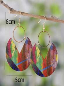 1 Pair Fashionable Tie-Dye Wooden Earrings, Suitable For Women's Daily Wear - Multicolor - View 3