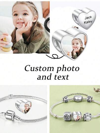 1pc Personalized Photo Bracelet Pendant, Gift For Women, Mothers, DIY Photo Necklace Pendant, Photo Anklet Pendant, Heart/Round Shaped Beaded Pendant, Gift For Daughter, Girlfriend, Wife, Best Friend