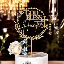1 pieza Decoración personalizada para pastel de acrílico con texto personalizado - Diseño elegante de Dios bendiga para celebraciones y eventos especiales - Accesorio decorativo único para mesa de postres, multifuncional, ornamental, anti-moho, adorable, de alta calidad, personalizado, único, para ella, novia, familia, amigos, hijo, estudiantes, trabajadores, niños, para aniversarios, para cumpleaños, para bodas, para graduación, para inauguración de casa, listo para brunch, ambiente cálido, hogar y vida, etiquetas personalizadas para pasteles, artículos esenciales de cocina - Multicolor - Ver 11