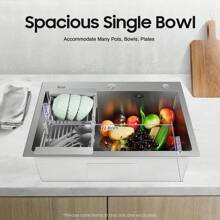 kangten 304 Stainless Steel Waterfall Kitchen Sink Large Single Slot Integrated Sink - Silver - View 8