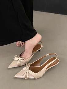 Giày sandal cao gót mũi nhọn màu đen kiểu Pháp, quai hậu, mẫu mới mùa hè 2024, giày nữ thanh lịch, sang trọng, dự tiệc, gót nhọn. - Màu be - Xem 4