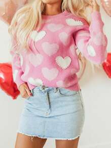 Mommy And Me Family Matching Sweaters Christmas/New Year/Valentine's Day Outfit Long Sleeve Crew Neck Cable Knit Sweaters MamaMini Pullover Jumpers Tops - 粉色 - 查看 3