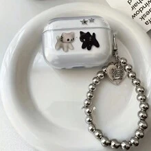 黑白猫狗心形图案保护壳，适用于 Pro 3、第二代、耳机 1/3/4/5、无线耳机壳（第二代、第三代、第四代）
