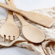 8 piezas/1 pieza Juego de utensilios de cocina de bambú con cubo de almacenamiento para cubiertos y pinzas para alimentos - Albaricoque - Ver 2