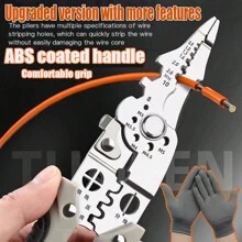 1 pezzo Set di pinze per elettricisti di grado industriale da 21,59 cm, comprensivo di guanti da lavoro anti-taglio, spelafili multifunzione, tagliacavi e spelafili in acciaio inossidabile per cablaggio, taglio, spelatura, crimpatura, presa, torsione, leva su strutture metalliche