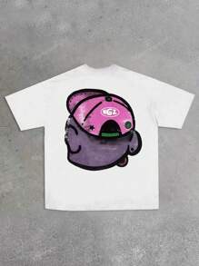 Women Y2K Style Short Sleeve Round Neck T-Shirt With Retro Cartoon & Letter Print