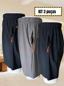 Kit 3 Bermuda Shorts For Men, Imported Shorts For Men, Polyamide, Ice Silk, Gym, Elastane, Casual, Quick Drying - 淺灰色 - 查看 1