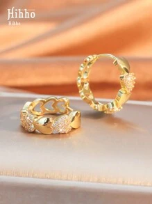 Hihho 1 Cặp bông tai vòng trái tim ombre thanh lịch tối giản thời trang, quà tặng trang sức cá nhân cho bé gái, thích hợp cho tiệc tùng, ngày lễ tình nhân, mẹ, mẹ, ngày của mẹ, quà tặng - Vàng - Xem 3