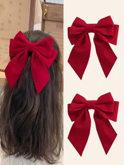 2 st stora hårspännen med rosett - hårspännen för flickor och tonåringar, krokodilklämma, hårspännen med silkeslen rosett, hårnålar för högtider, nyår, alla hjärtans dag, huvudbonad, tillbaka till skolan