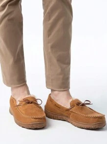 Men Moccasin Slippers With Cozy Faux Fur Lining, Memory Foam Comfort & Hard Sole, Indoor Outdoor House Shoes Classic Style - 米色 - 查看 3