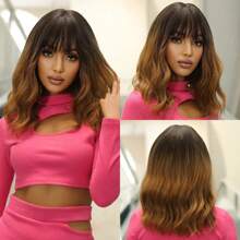 Women Bob Wigs With Bangs Short Wig With With Dark Roots Hair For Daily Use - Black - View 1