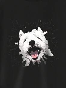 Women's Plus Size Cute Style Dog  Paper Holes Print T-Shirt Fashion Short Sleeve Round-Neck Tops Summer Streetwear - Black - View 3