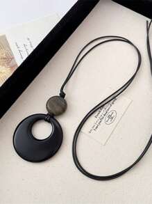 1 pieza Collar negro vintage con colgante circular largo, apropiado para uso diario de mujeres - Collar largo geométrico negro - Ver 12